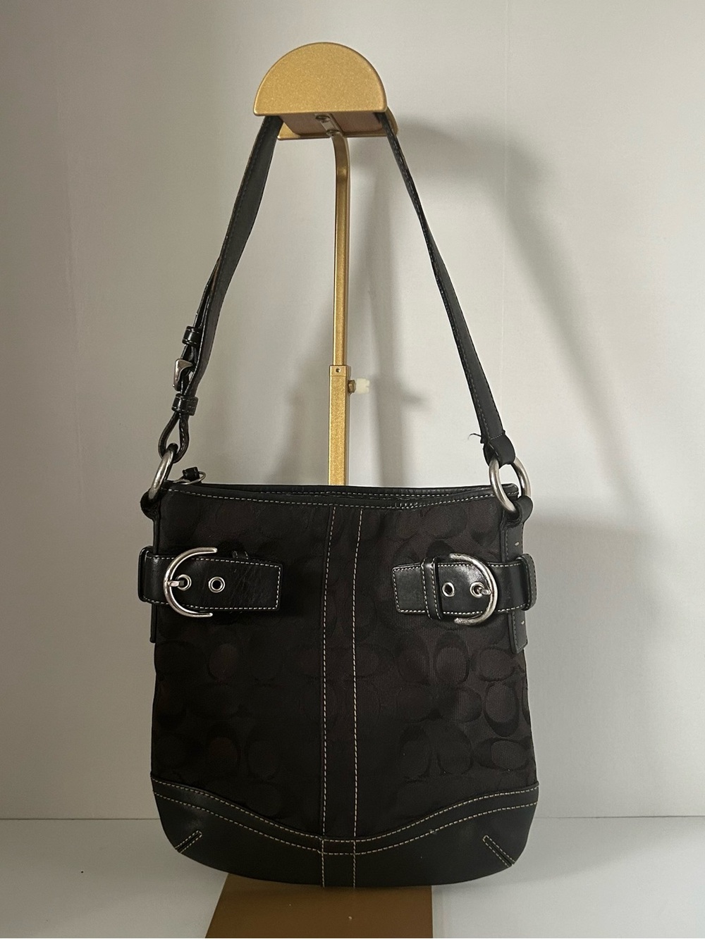 Coach Black Shoulder Bag with Buckle Accents